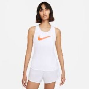 Nike Women's White Tank Top with Orange Logo